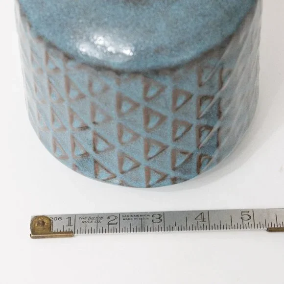 West Elm Pottery Ceramic Flower Vase Round Blue Beige Glazed 7" MCM Boho Decor - Picture 8 of 9